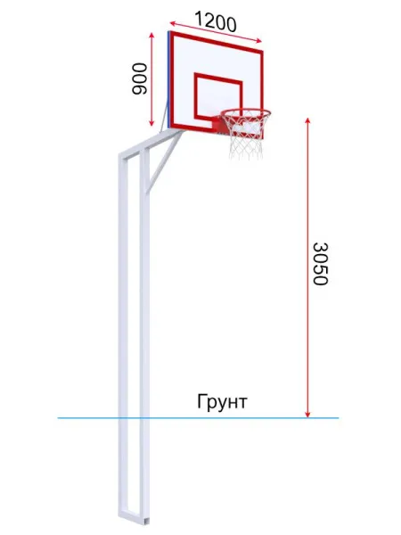 Баскетбольная стойка двухопорная с трен.щитом 1200х900 мм из метал. листа и массовым кольцом