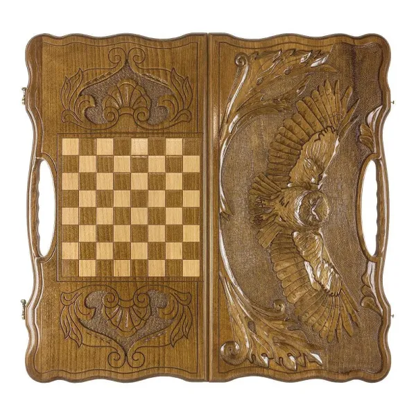 Нарды резные "Сова" с ручкой 60, Haleyan