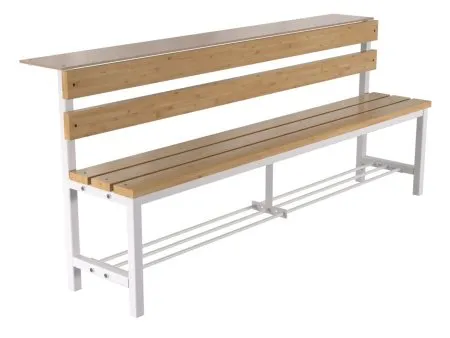 Скамейка для раздевалки со спинкой разборная с полкой для обуви и головных уборов