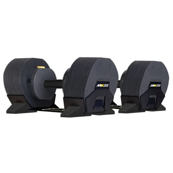 Гантель регулируемая MX Select MX-55, рифленая стальная рукоять, вес 4.5-24.9 кг, 2 шт со стойкой