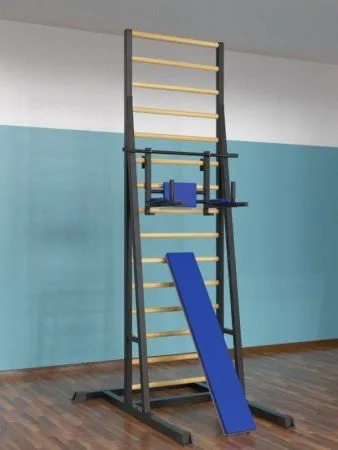 Шведская стенка с брусьями 3 в 1 и доской напольная металл-береза (тип 3)