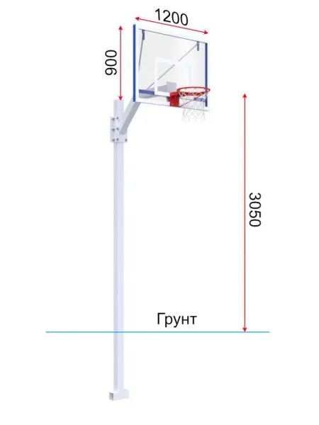 Баскетбольная стойка разборная с трен. щитом 1200х900 мм из оргстекла 10 мм и усиленным кольцом