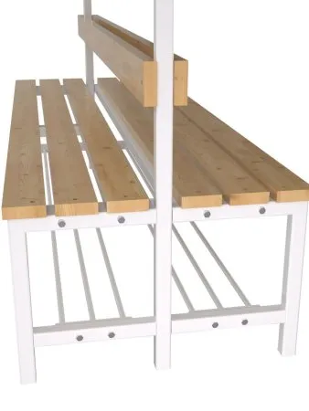 Скамейка для раздевалки с вешалкой, двухсторонняя разборная с полкой для обуви