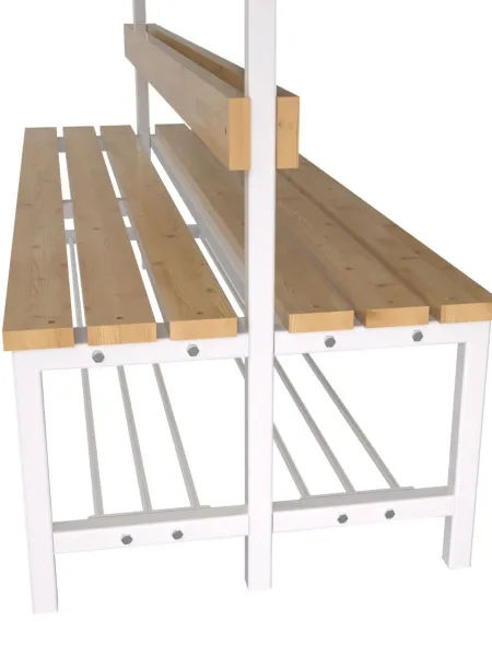 Скамейка для раздевалки с вешалкой, двухсторонняя разборная с полкой для обуви