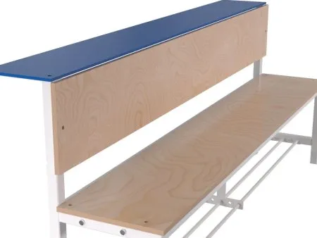 Скамейка для раздевалки со спинкой односторонняя (настил ЛДСП) с полкой для обуви и для головных уборов