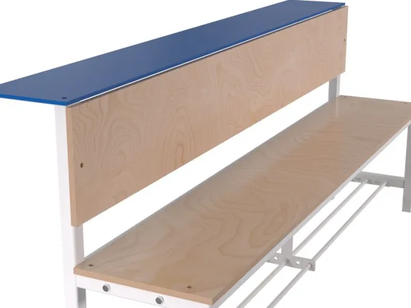 Скамейка для раздевалки со спинкой односторонняя (настил ЛДСП) с полкой для обуви и для головных уборов