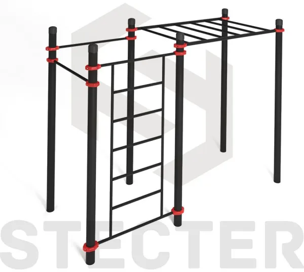 Комплекс для воркаута с рукоходом, шведской стенкой и двумя турниками - 108 мм (алюминий)