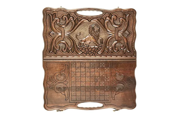 Нарды резные "Лев" с ручкой 50, Haleyan