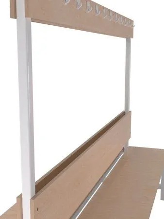 Скамейка для раздевалки двухсторонняя, с вешалкой (настил ЛДСП) с полкой для обуви