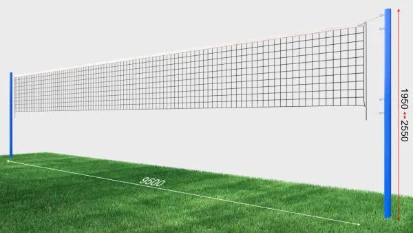 Волейбольная сетка с уличными стойками, диаметр нити 3 мм, диаметр троса 6 мм