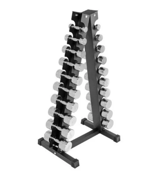 Комплект хромированных гантелей от 1-10кг (10 пар) со стойкой