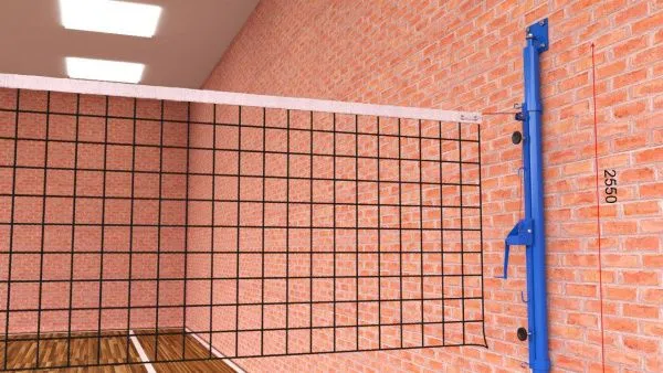 Волейбольная сетка с пристенными стойками, диаметр: нить 2,6 мм, трос 6 мм