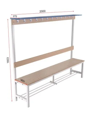 Скамейка для раздевалки c вешалкой односторонняя разборная с полкой для обуви и для головных уборов ЛДСП