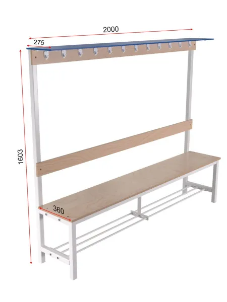 Скамейка для раздевалки c вешалкой односторонняя разборная с полкой для обуви и для головных уборов ЛДСП