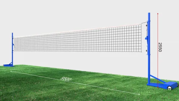 Волейбольная сетка с мобильными универсальными стойками, диаметр нити 3 мм, троса 6 мм