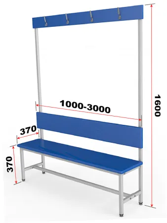 Скамейка для раздевалки с вешалкой, односторонняя, мягкая
