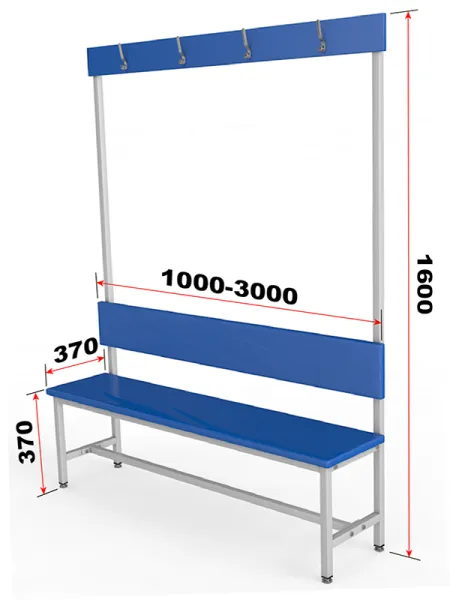 Скамейка для раздевалки с вешалкой односторонняя (настил ЛДСП)