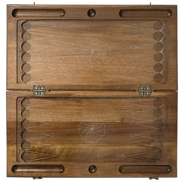 Нарды резные "Армянский узор" с серебром 60 орех, Haleyan