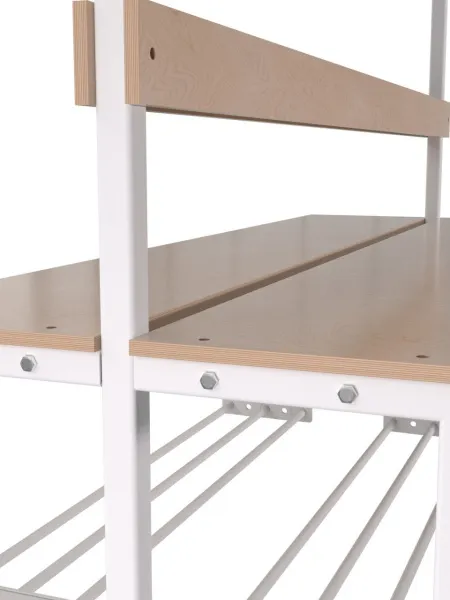 Скамейка для раздевалки двухсторонняя, с вешалкой (настил ЛДСП) с полкой для обуви и головных уборов