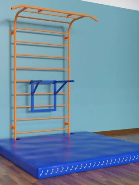 Шведская стенка с встроенным турником, брусьями и матом (детская)