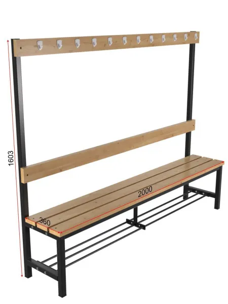 Скамейка для раздевалки c вешалкой односторонняя разборная с полкой для обуви