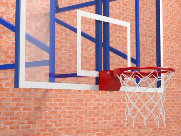 Ферма баскетбольная с щитом профессиональным 1800х1050 мм из оргстекла 10 мм и массовым кольцом (вынос 1,2 м) и массовым кольцом