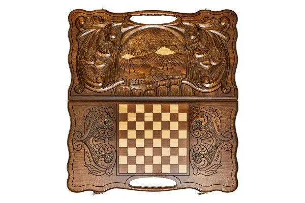 Нарды резные "Арарат и Хорвирап 3" с ручкой 60, Haleyan