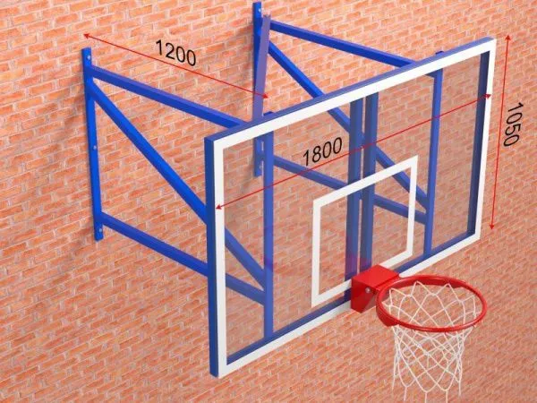 Ферма баскетбольная с щитом профессиональным 1800х1050 мм из оргстекла 10 мм и массовым кольцом (вынос 1,2 м) и массовым кольцом