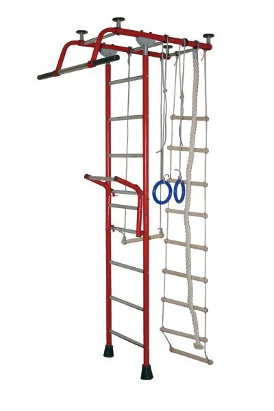 Спортивный комплекс Крепыш Т-образный с навесным турником (Бордовый/Металл/Хром)