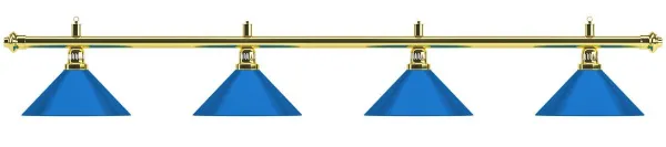 Лампа на четыре плафона «Blue Light» (золотистая штанга, синий плафон D35 см)