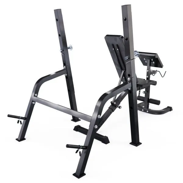 Скамья со стойками под штангу DFC GORILLA черная, с партой для бицепса