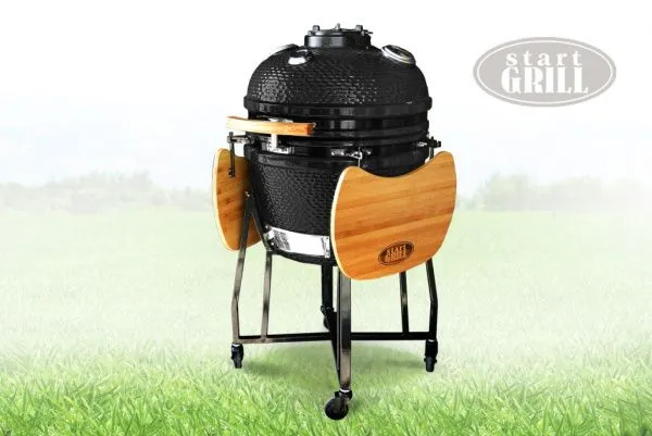 Керамический гриль-барбекю с окошком 22 дюйма (черный) (57см) с чехлом