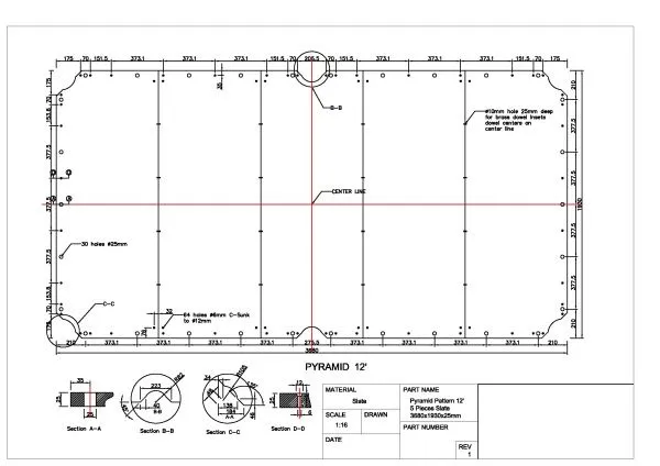 Плита для бильярдных столов Rasson Original Premium Slate 12фт h25мм 5шт.