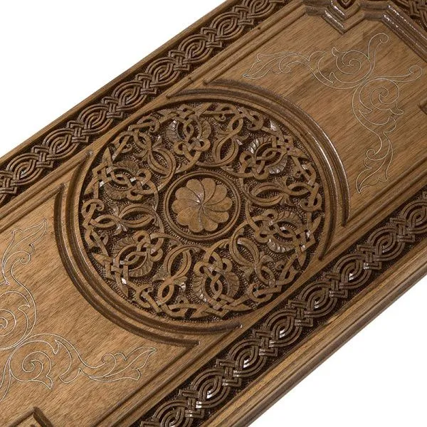 Нарды резные "Армянский узор" с серебром 60 орех, Haleyan