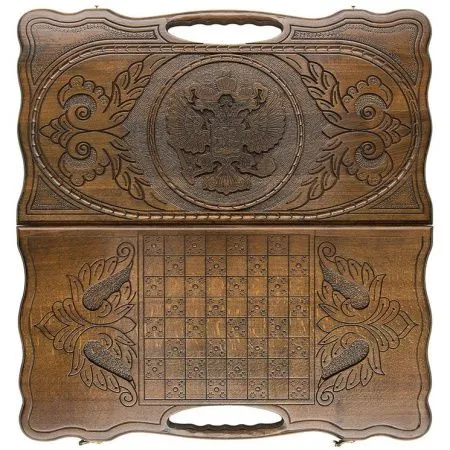 Нарды резные "Герб РФ 2" с ручкой 60, Haleyan