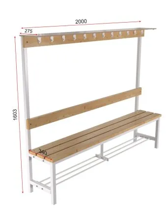 Скамейка для раздевалки c вешалкой односторонняя разборная с полкой для обуви и головных уборов
