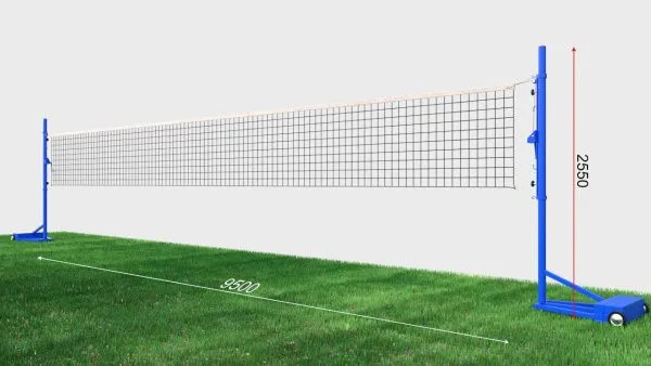 Волейбольная сетка с мобильными универсальными стойками, диаметр: нить 2,6 мм, трос 3 мм