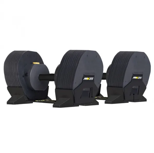 Гантель регулируемая MX Select MX-85, эргономичная рукоять, вес 5.6-38.6 кг, 2 шт со стойкой