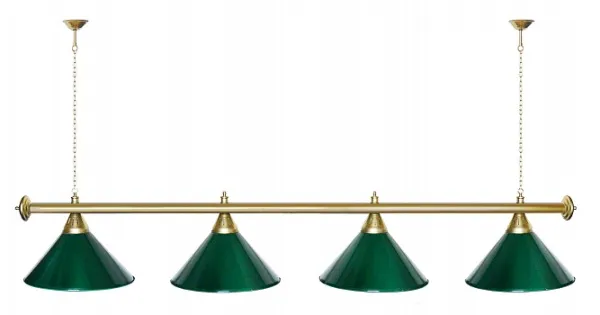 Лампа "STARTBILLIARDS" 4 пл.(плафоны зеленый, штанга золото)