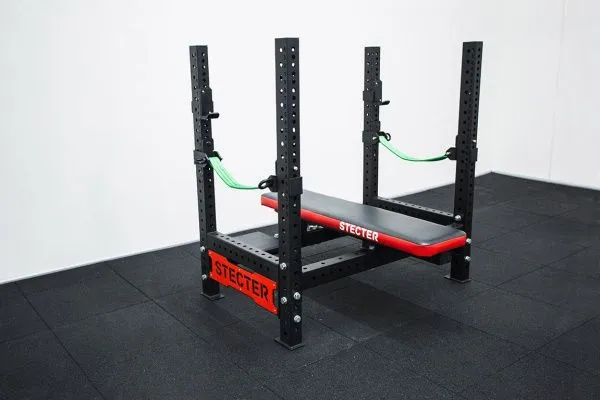 Стойки с горизонтальной скамьей для жима лежа STECTER и страховочная система "Стропа" L600 (к-кт)