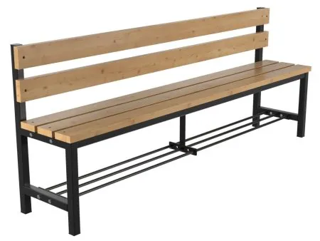 Скамейка для раздевалки со спинкой разборная с полкой для обуви