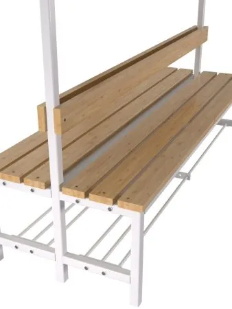 Скамейка для раздевалки с вешалкой, двухсторонняя разборная с полкой для обуви и головных уборов