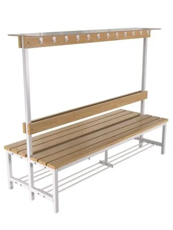 Скамейка для раздевалки с вешалкой, двухсторонняя разборная с полкой для обуви и головных уборов