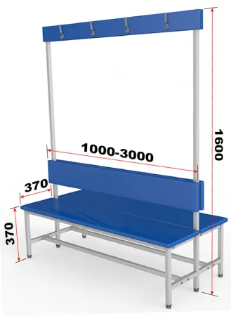 Скамейка для раздевалки с вешалкой, двухсторонняя, мягкая