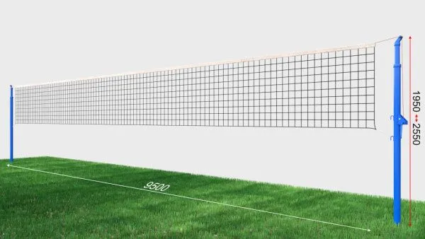 Волейбольная сетка с телескопическими стойками, диаметр нити 2,6 мм, троса 3 мм