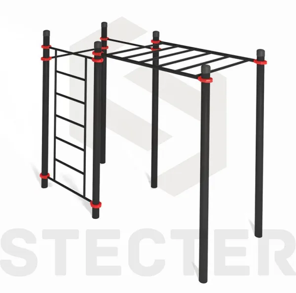 Комплекс для воркаута с рукоходом, шведской стенкой и двумя турниками - 108 мм (алюминий)