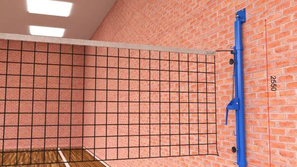 Волейбольная сетка с пристенными стойками, диаметр: нить 3 мм, трос 6 мм