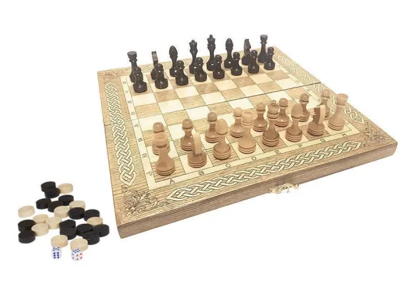 Шахматы + Шашки + Нарды 3 в 1 "Амбассадор 6", 40 см, ясень, Partida