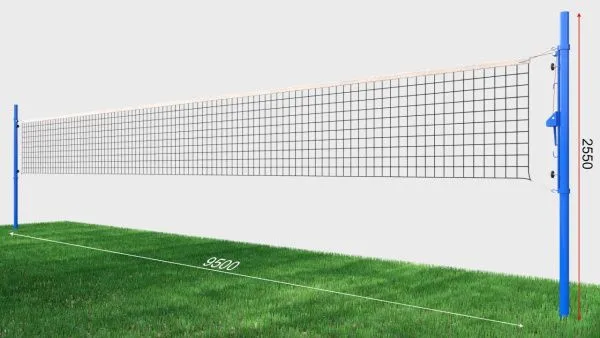 Волейбольная сетка с универсальными стойками, диаметр: нить 2,6 мм, трос 3 мм 