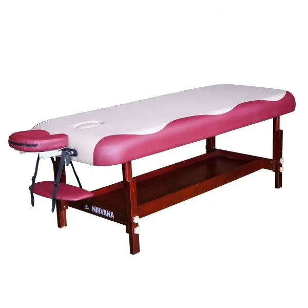 Массажный стационарный стол DFC NIRVANA, SUPERIOR, дерев. коричн. ножки, 1 секция, цвет беж.с вин.